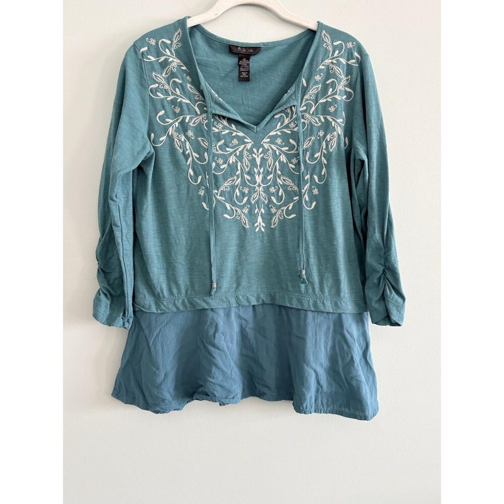 Style & Co Top Delilah Embroidered Layered Look Green Women’s Medium